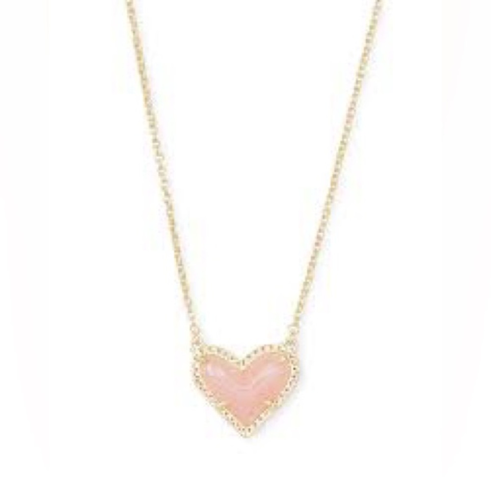 COPY - Kendra Scott- Ari Heart Gold Pendant Necklace in Rose Quartz WITH BOX!